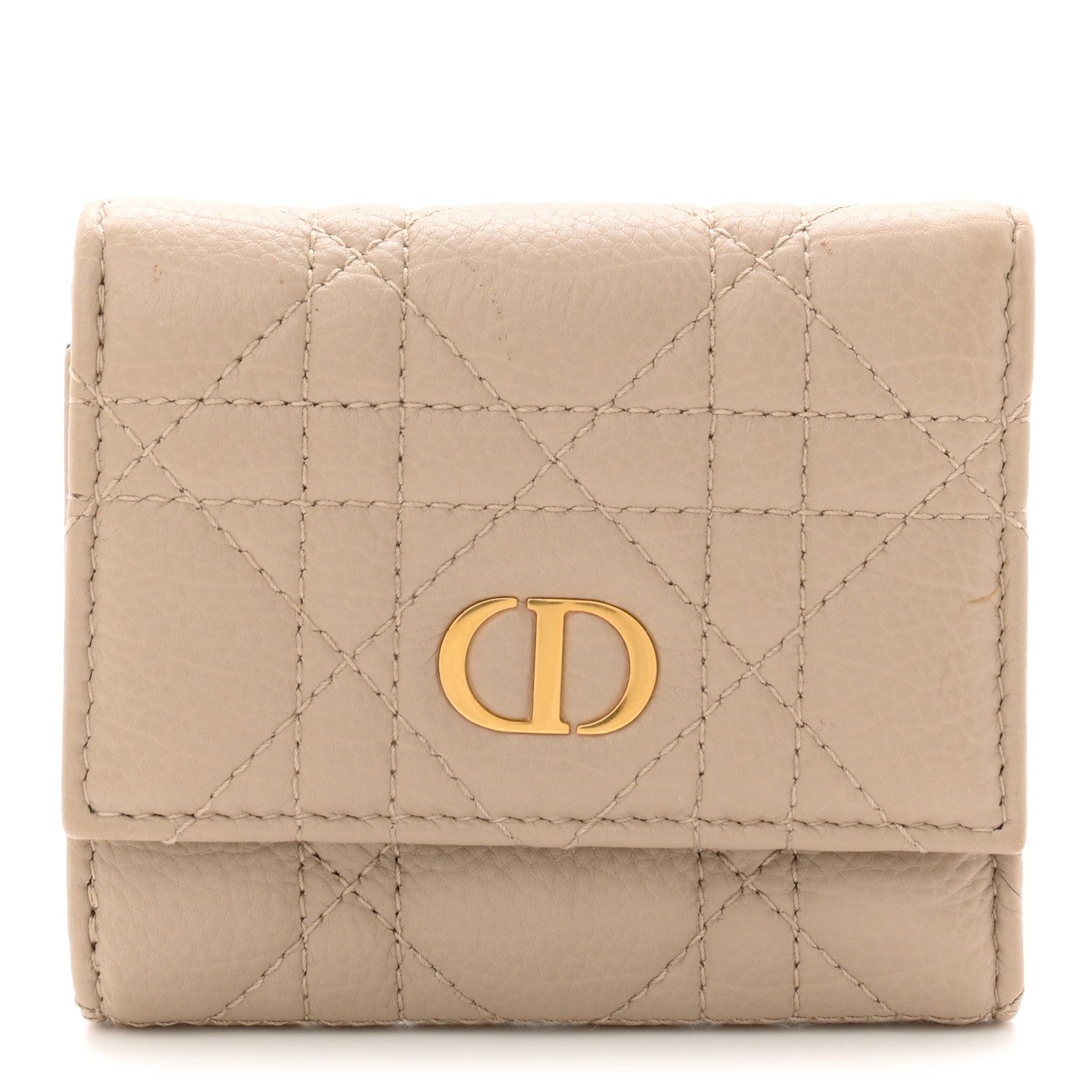 Christian Dior Supple Calfskin Cannage Caro Hibiscus Wallet Powder Beige 1 of 7