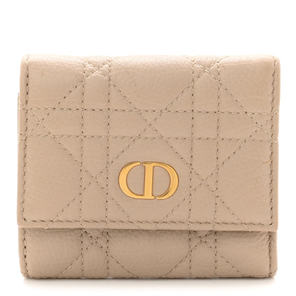 Christian Dior Supple Calfskin Cannage Caro Hibiscus Wallet Powder Beige 1 of 7