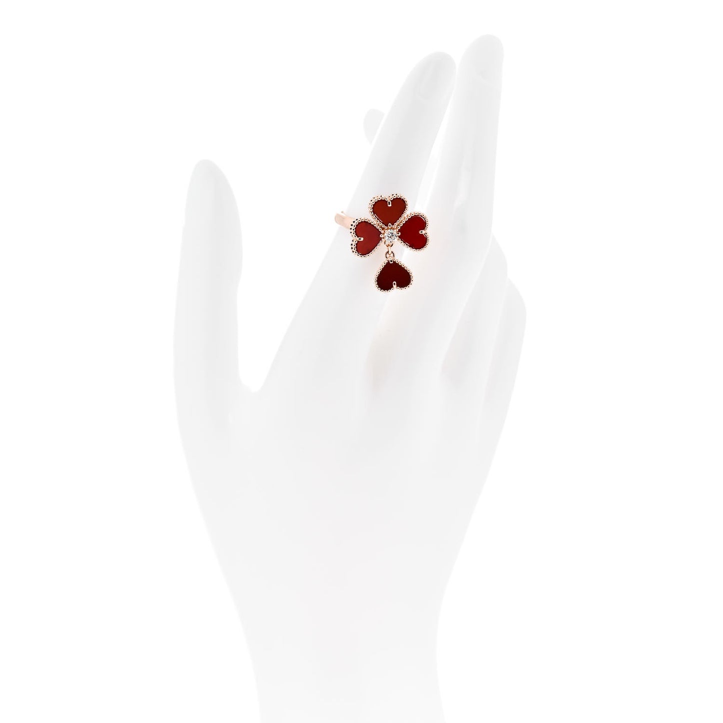 18K Rose Gold Diamond Carnelian Sweet Alhambra Effeuillage Ring 50 5.25