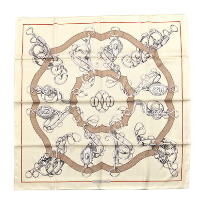 Hermes Silk Lift Profile Scarf 90 Creme Beige Gris 1 of 5