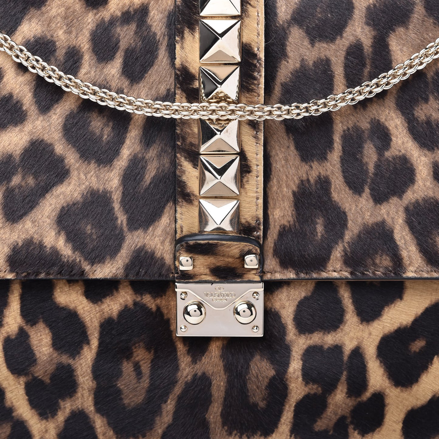Calf Hair Leopard Print Large Glam Lock Rockstud Flap
