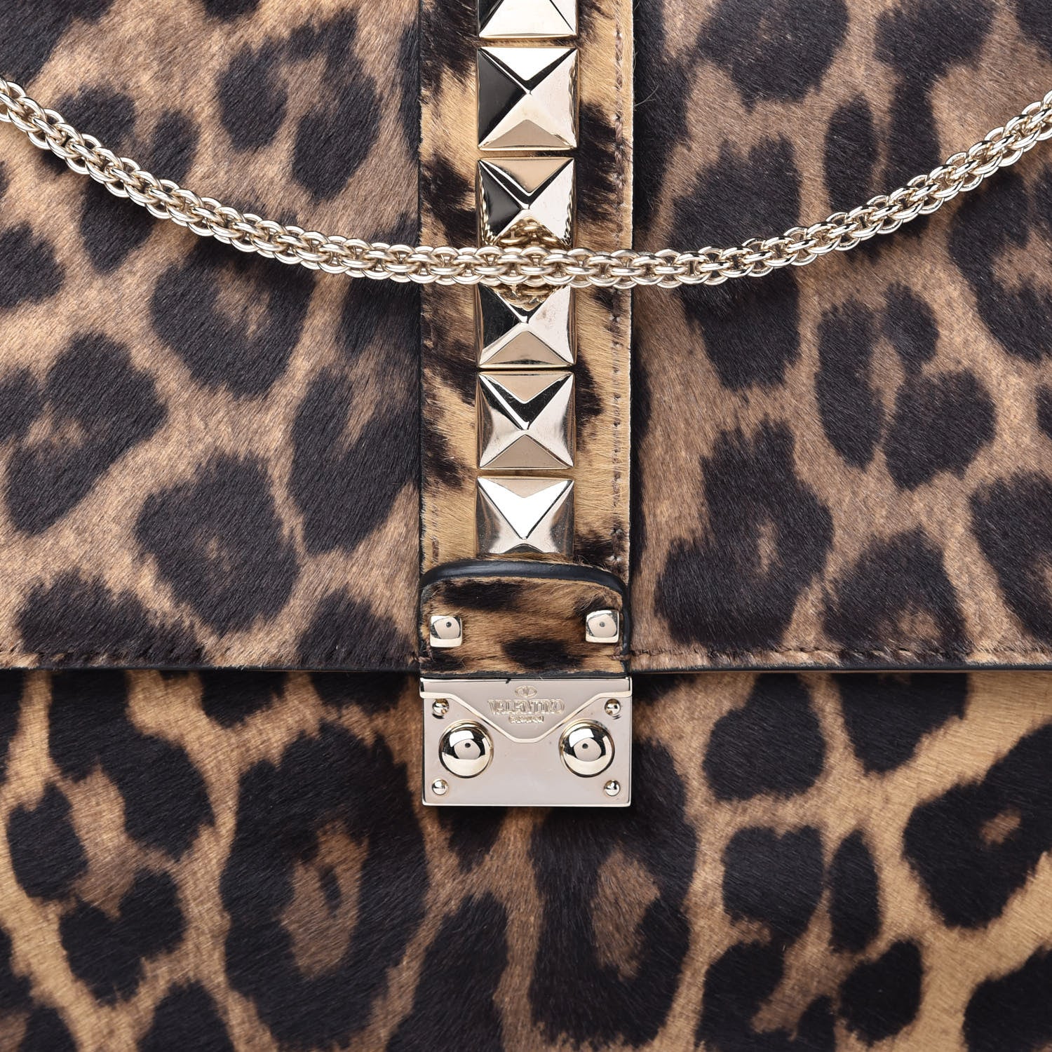 Valentino Garavani Calf Hair Leopard Print Large Glam Lock Rockstud Flap 9 of 9