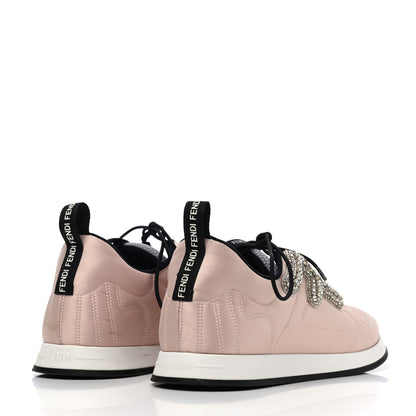 Fendi Stretch Satin Crystal Embellished FFreedom Sneakers 38 Rosa 3 of 4