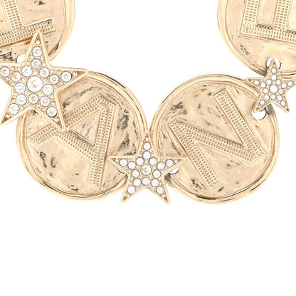 Chanel Metal Crystal Textured CC Logo Star Chain Choker Necklace Gold 4 of 5