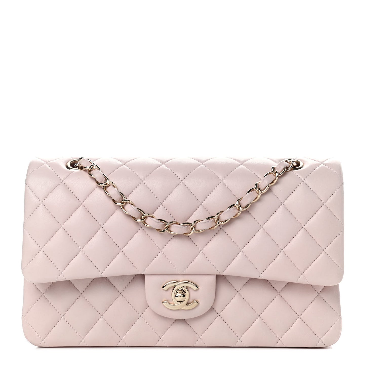 Lambskin Quilted Medium Double Flap Light Pink