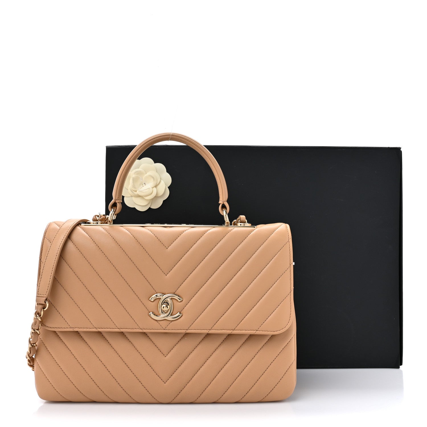 Chanel Lambskin Chevron Quilted Medium Trendy CC Dual Handle Flap Bag Beige 14 of 14