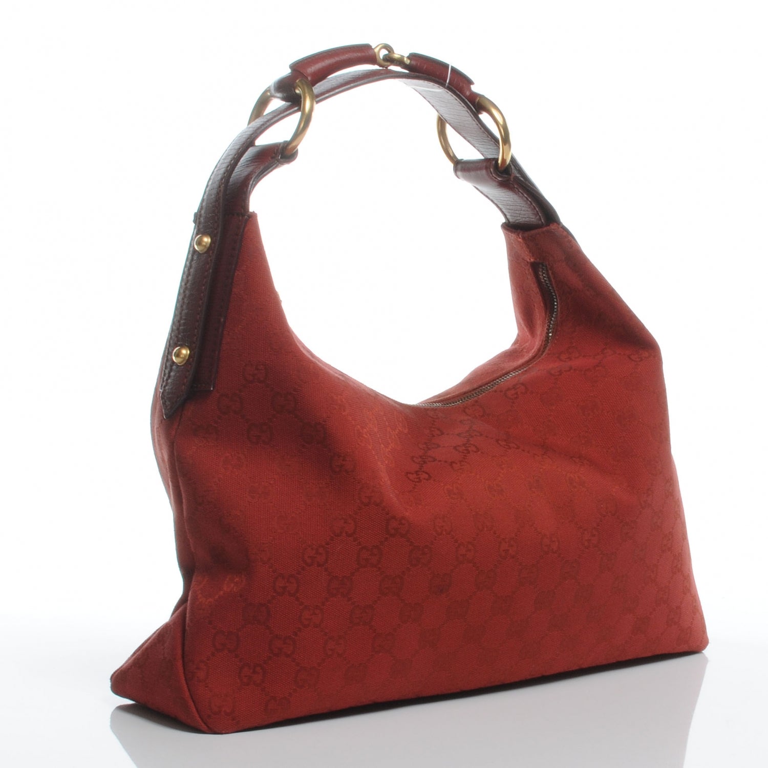 Gucci Monogram Medium Horsebit Chain Hobo Red 3 of 7