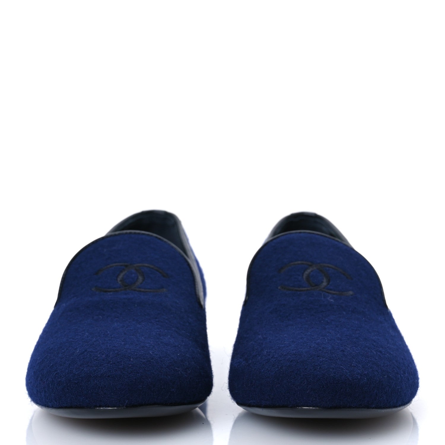 Chanel Fabric Lambskin Womens CC Mocassin Loafers 41 Navy Black 3 of 10