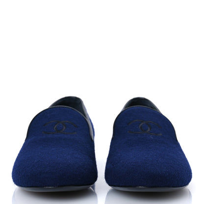 Chanel Fabric Lambskin Womens CC Mocassin Loafers 41 Navy Black 3 of 10