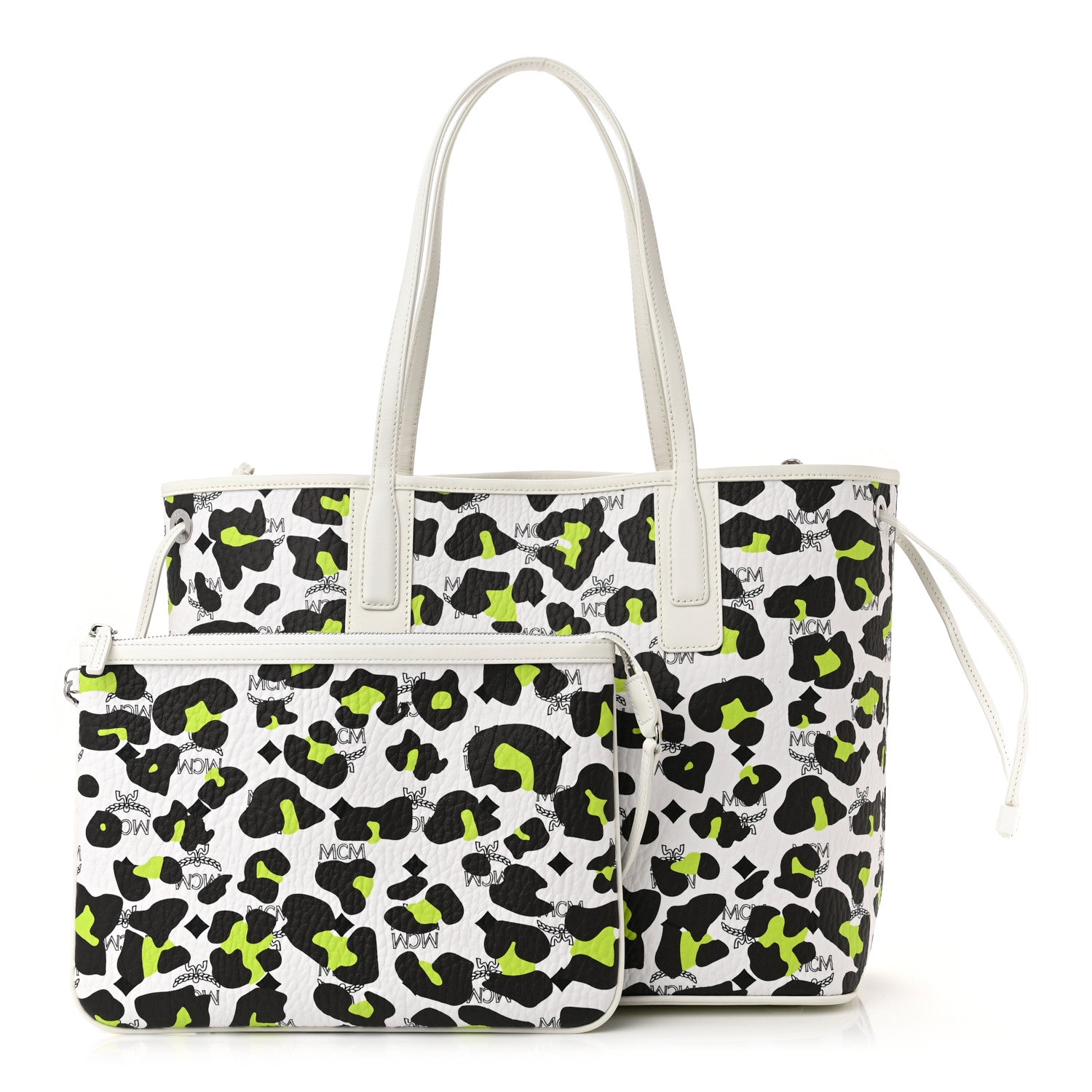 MCM Leopard Visetos Medium Aren Shopper Tote White 1 of 10
