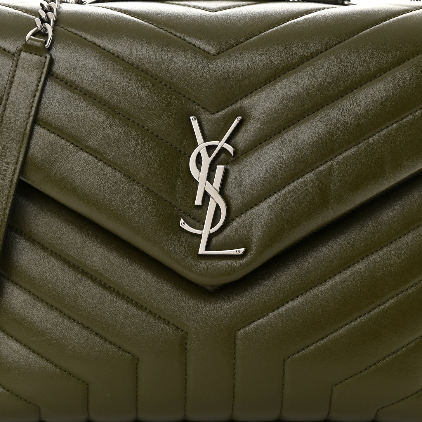 Calfskin Y Quilted Monogram Medium Loulou Chain Satchel Military Olive