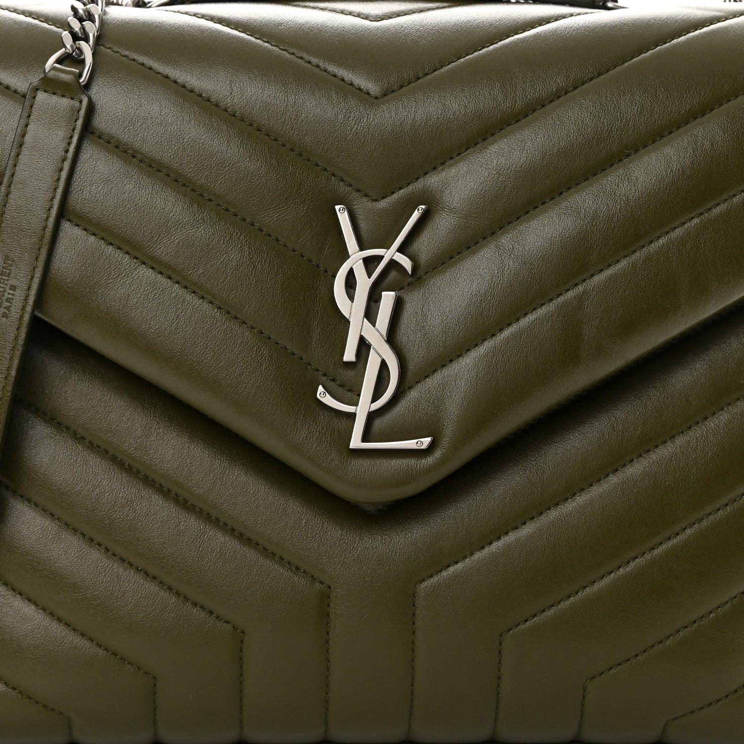 Saint Laurent Calfskin Y Quilted Monogram Medium Loulou Chain Satchel Military Olive 9 of 17