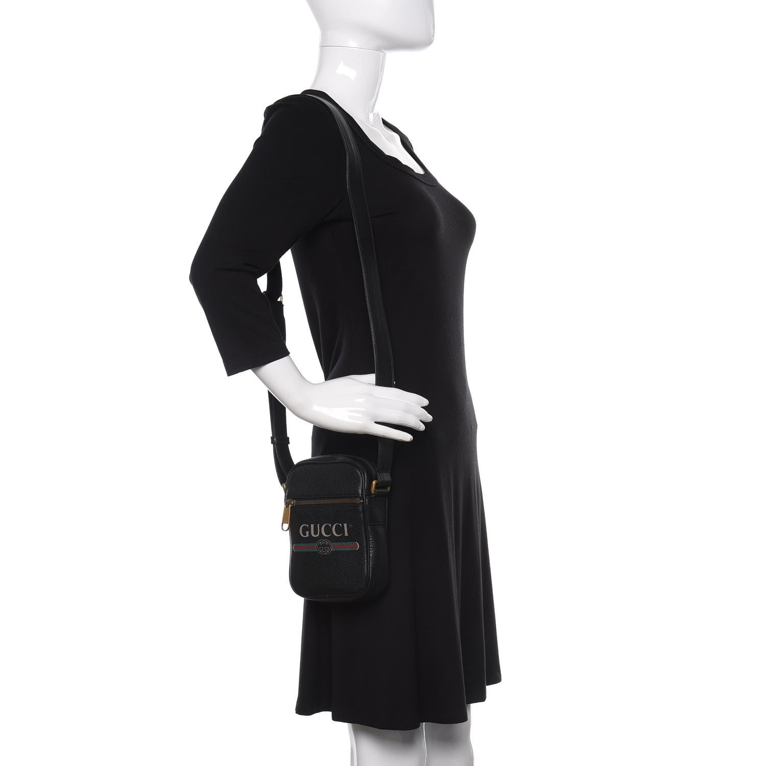 Gucci Grained Calfskin Mini Logo Messenger Bag Black 2 of 10