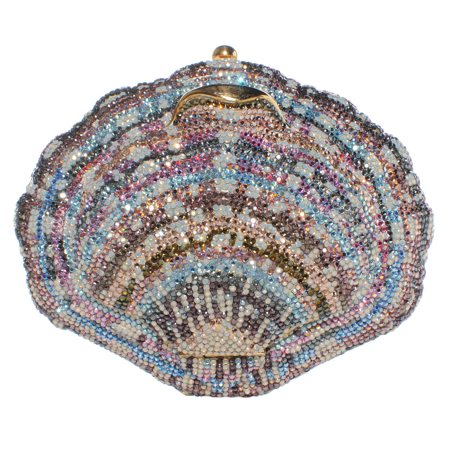 Crystal Venus Clamshell Minaudiere Clutch Gold