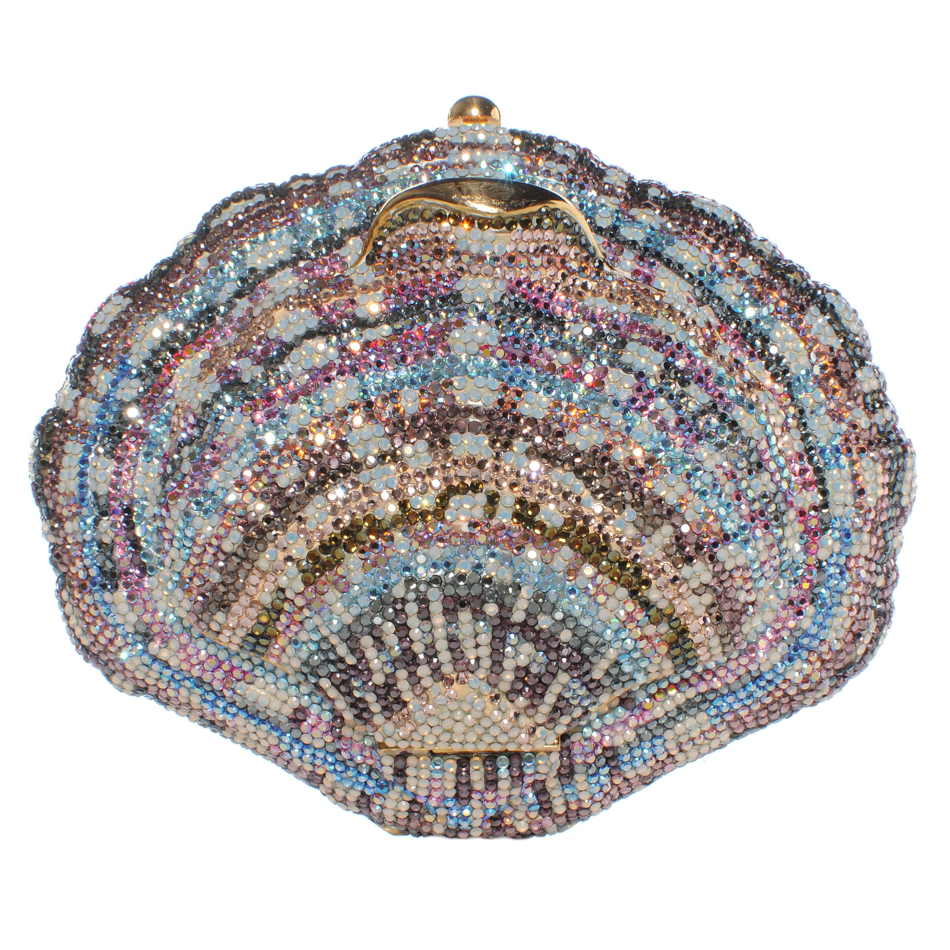 Judith Leiber Crystal Venus Clamshell Minaudiere Clutch Gold 1 of 8