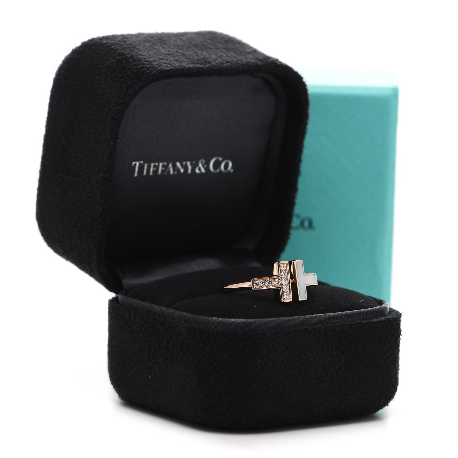 Tiffany 18K Rose Gold Diamond Mother of Pearl T Wire Ring 49 5 5 of 5