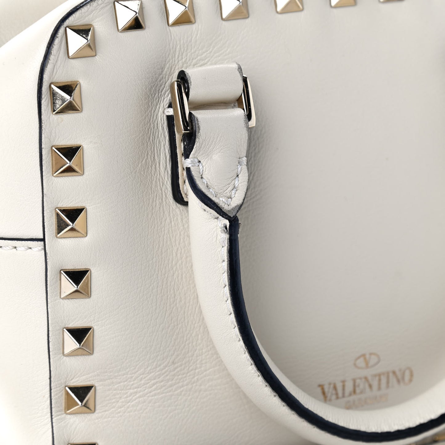 Calfskin Rockstud Top Handle Camera Crossbody Bag Ivory