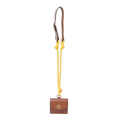 Miu Miu Nappa Flap Pouch Bag Charm Cognac Yellow 1 of 6
