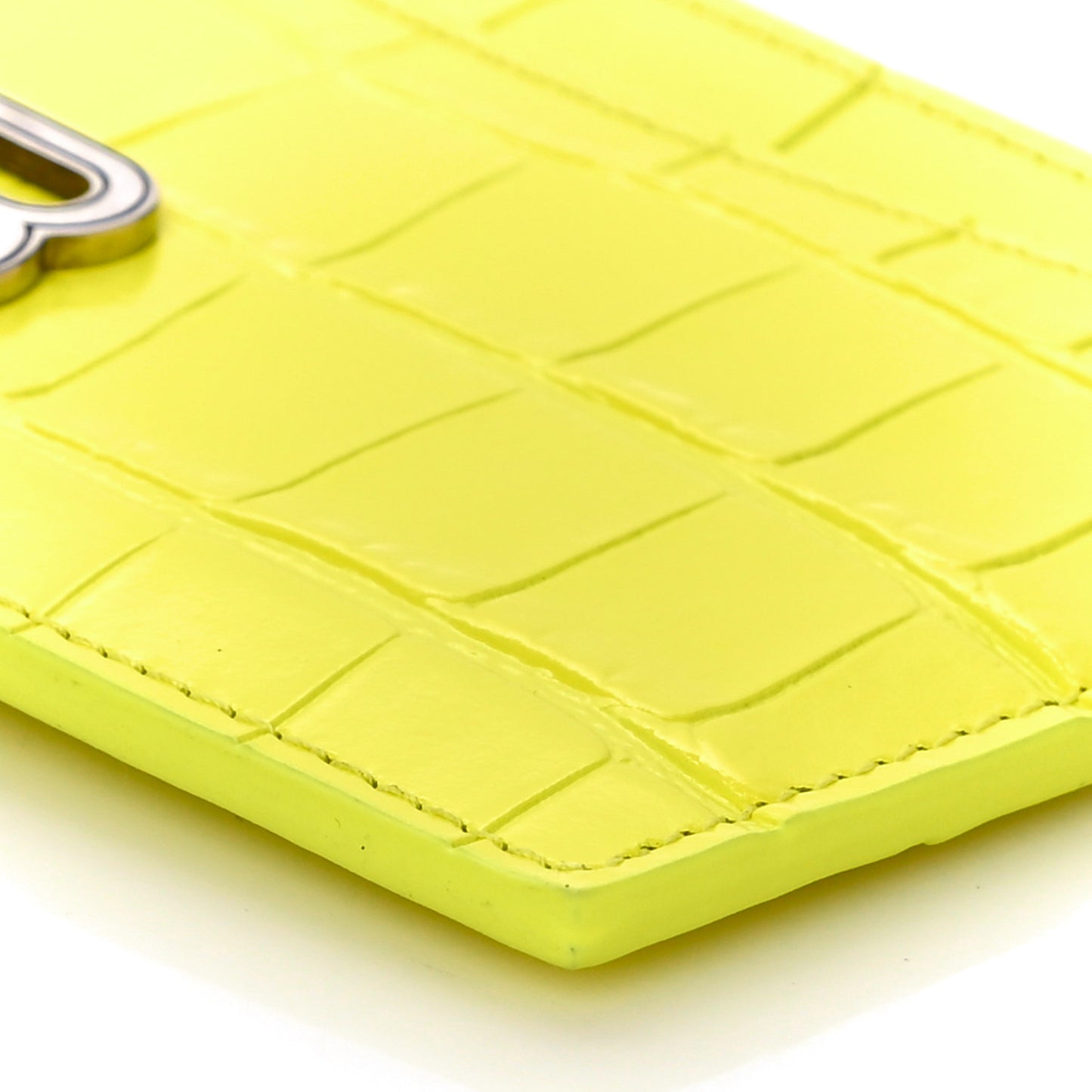 Shiny Calfskin Crocodile Embossed Hourglass Long Coin Case Card Holder Light Yellow