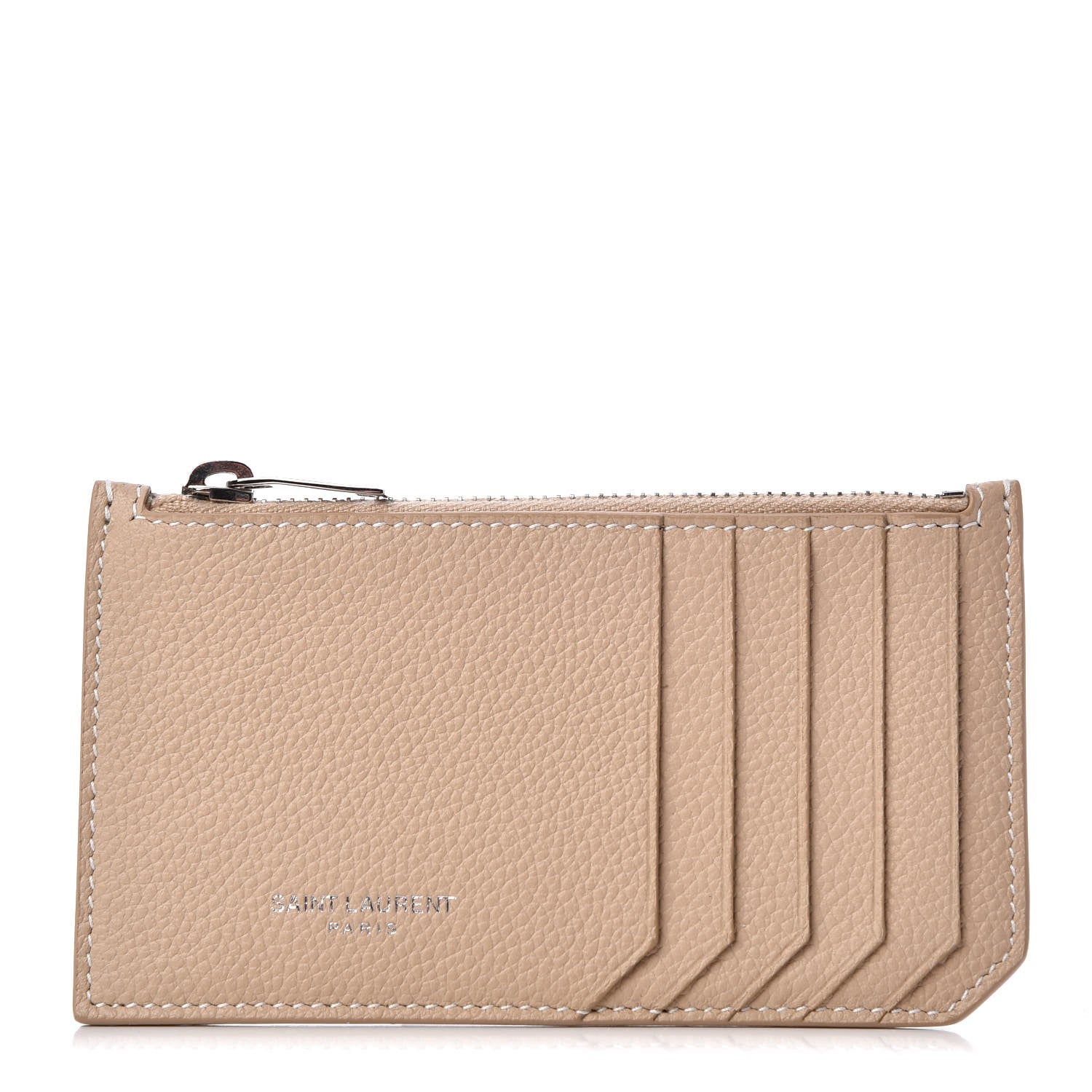 Saint Laurent Grained Calfskin 5 Fragments Zip Pouch Card Holder Nude 1 of 8