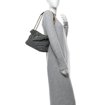 Saint Laurent Denim Quilted Small Loulou Puffer Monogram Chain Satchel Blue Cinnamon 2 of 12