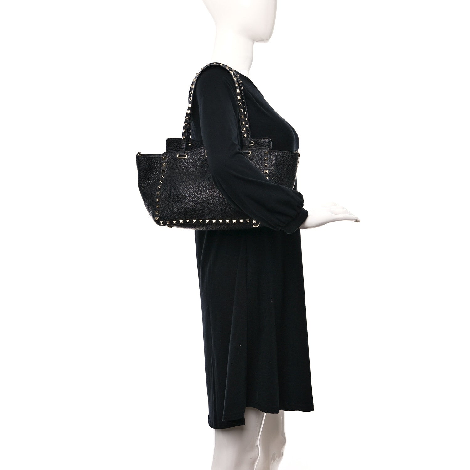Valentino Garavani Grained Calfskin Small Rockstud Tote Black 2 of 8