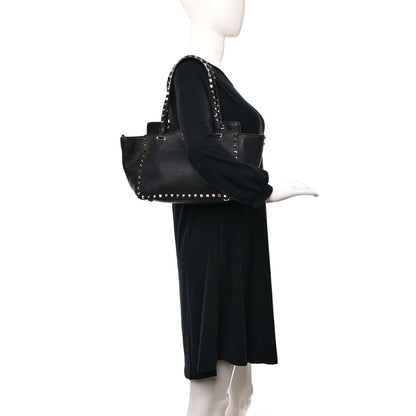 Valentino Garavani Grained Calfskin Small Rockstud Tote Black 2 of 8