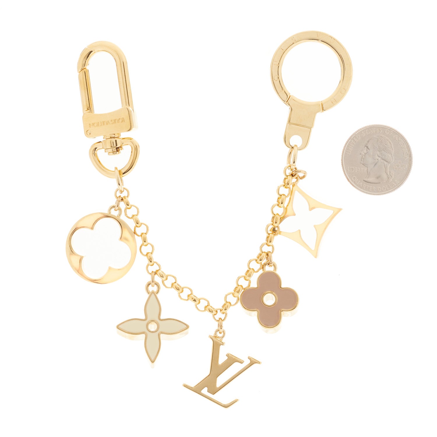 Louis Vuitton Brass Enamel Fleur De Monogram Bag Charm Chain Gold 2 of 4