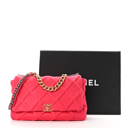 Chanel Jersey Lambskin Quilted Maxi Chanel 19 Flap Dark Pink 14 of 14