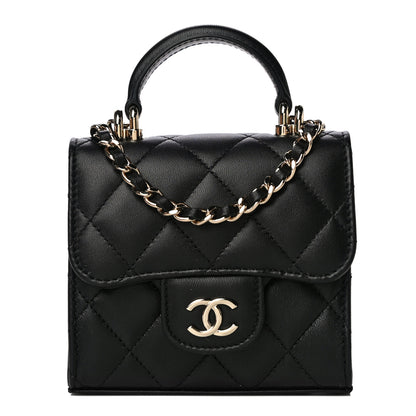 Chanel Lambskin Quilted Top Handle Flap Clutch With Chain Black 1 of 12