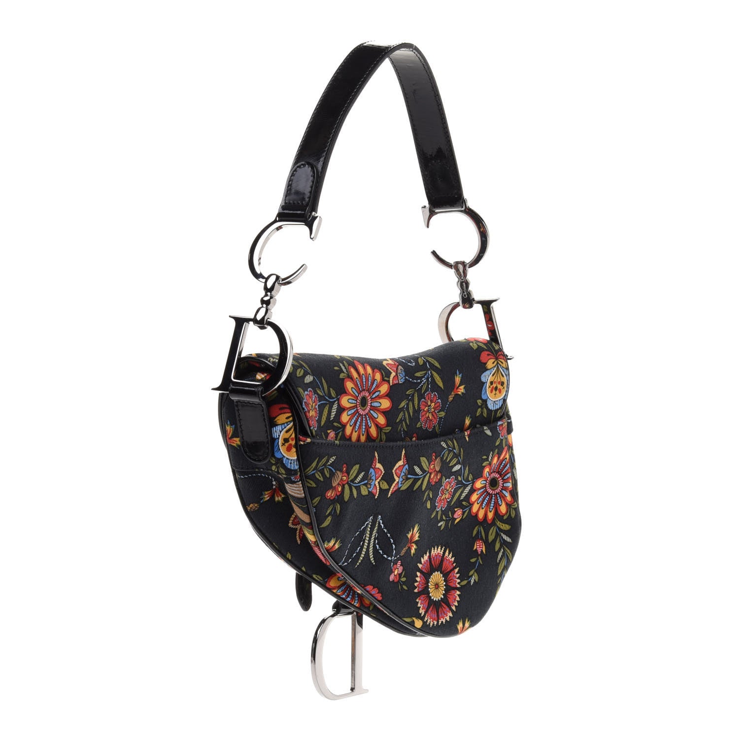 Christian Dior Canvas Floral Saddle Bag Black 3 of 13