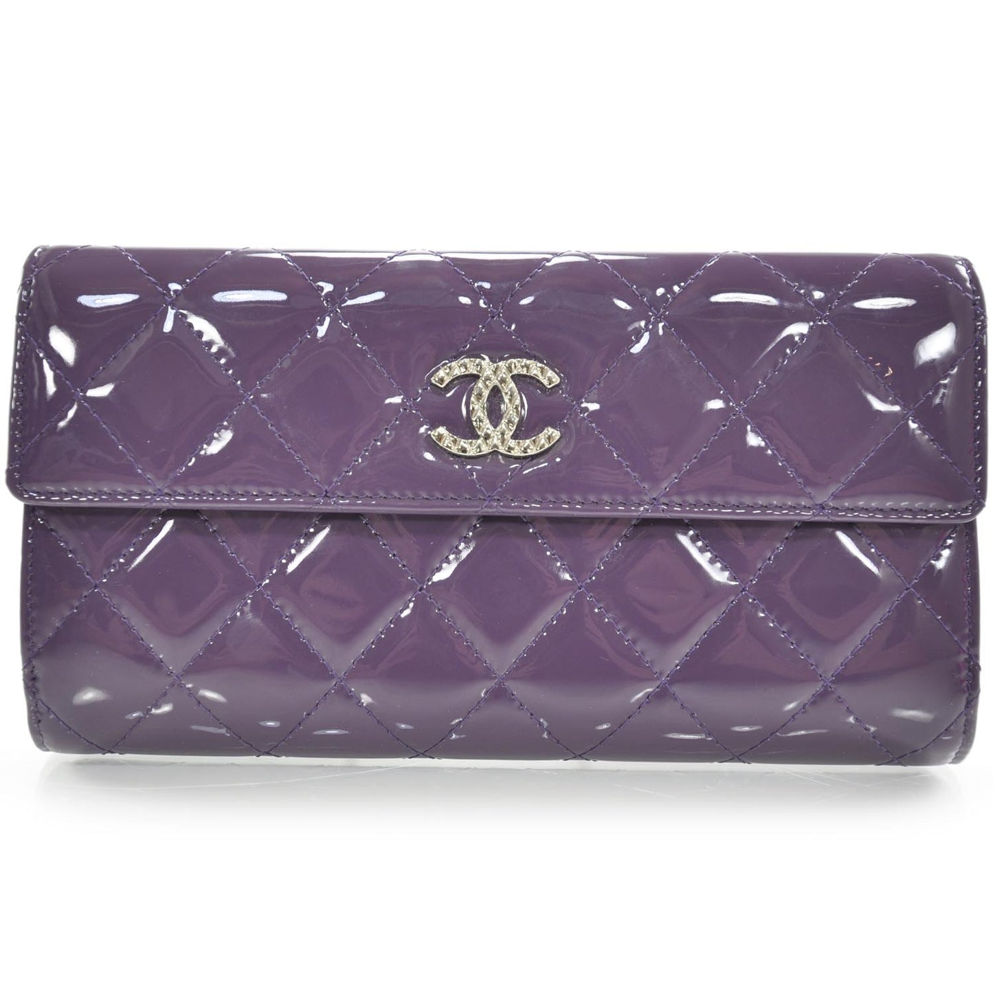 Patent Quilted Large Flap Wallet Purple 12C