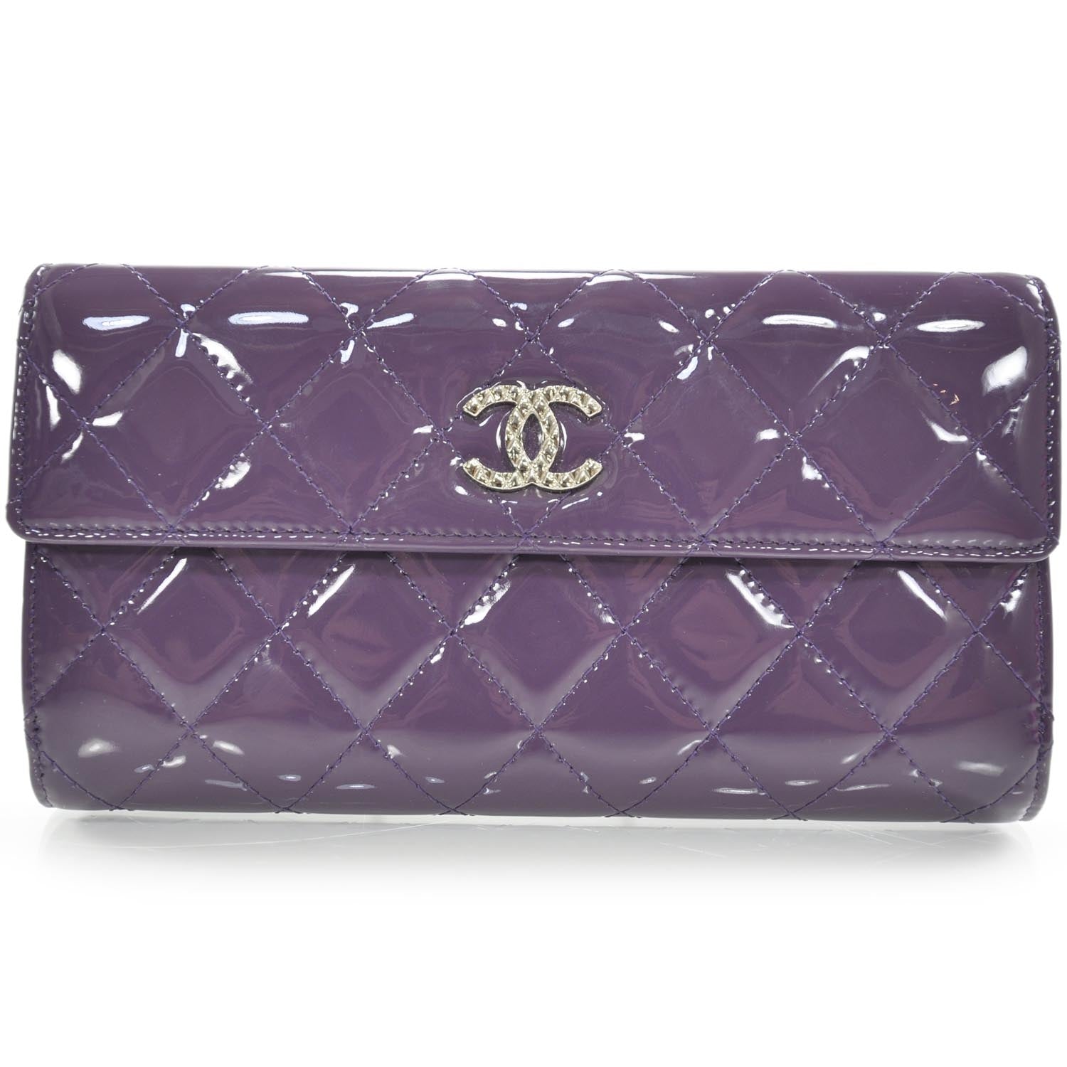 Chanel Patent Quilted Large Flap Wallet Purple 12C 1 of 9