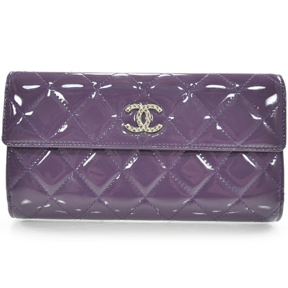 Chanel Patent Quilted Large Flap Wallet Purple 12C 1 of 9