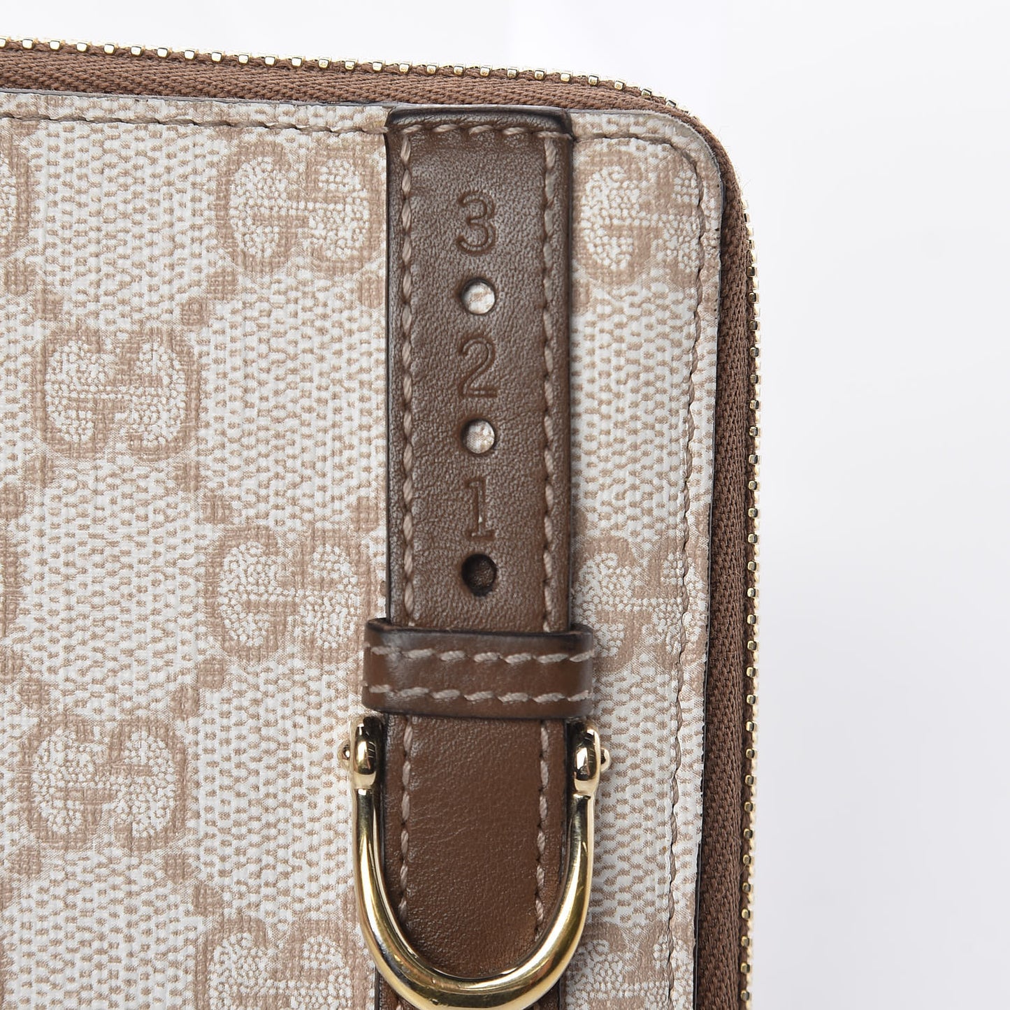 GG Supreme Monogram Calfskin Nice Zip Around Wallet New Mystic White Beige Brown