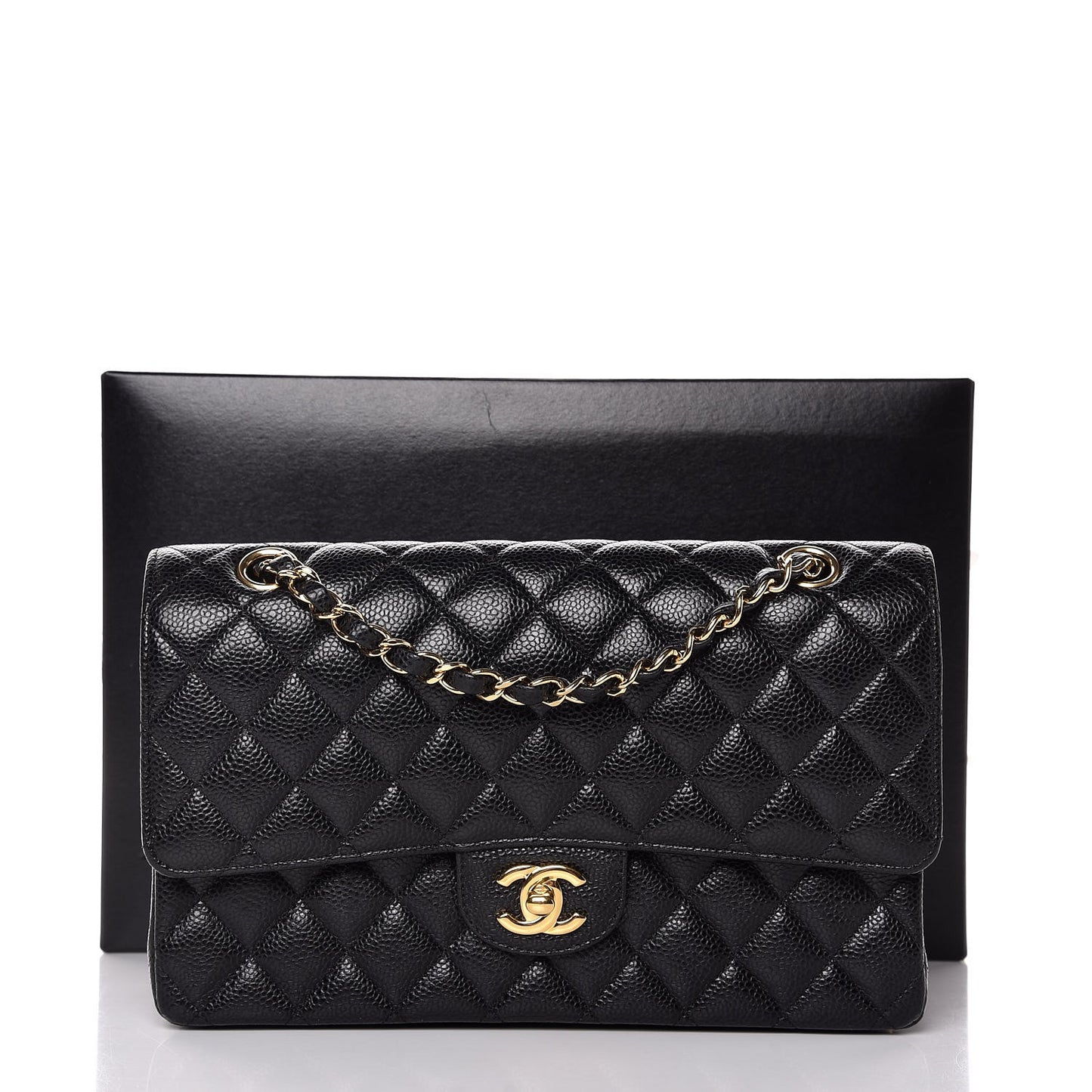 Caviar Quilted Medium Double Flap Black