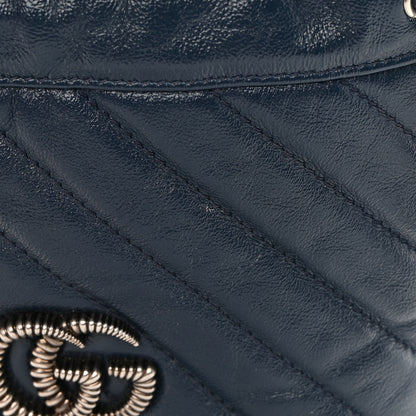 Gucci Vintage Effect Calfskin Matelasse Diagonal Mini Torchon GG Marmont 2.0 Bucket Bag Blue Agata Mystic White 12 of 12