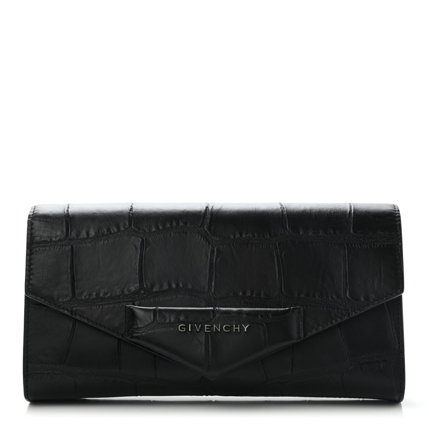 Calfskin Crocodile Embossed Antigona Evening Clutch Black