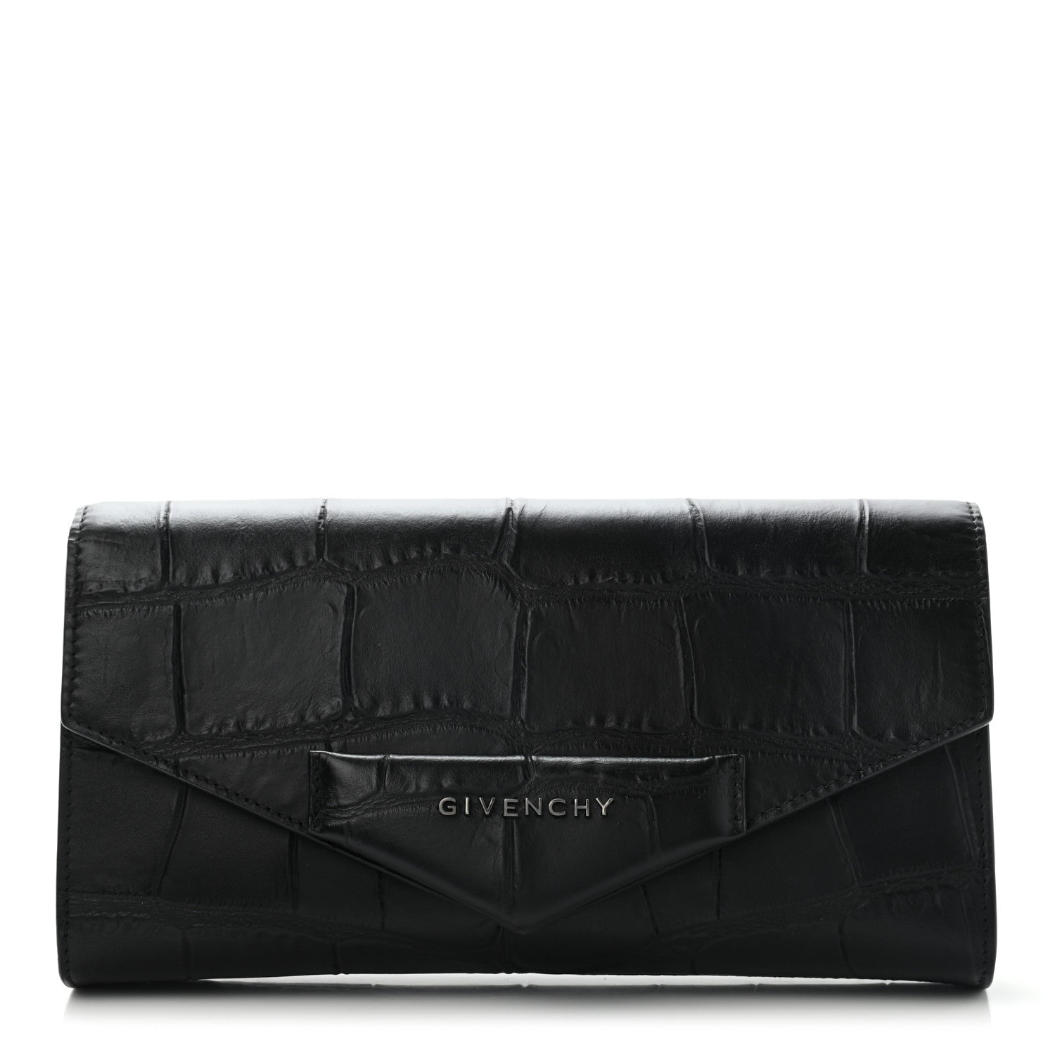 Givenchy Calfskin Crocodile Embossed Antigona Evening Clutch Black 1 of 9