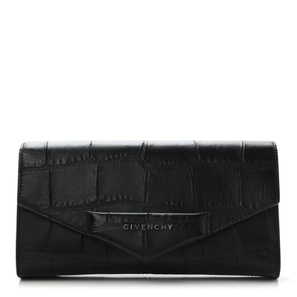 Givenchy Calfskin Crocodile Embossed Antigona Evening Clutch Black 1 of 9