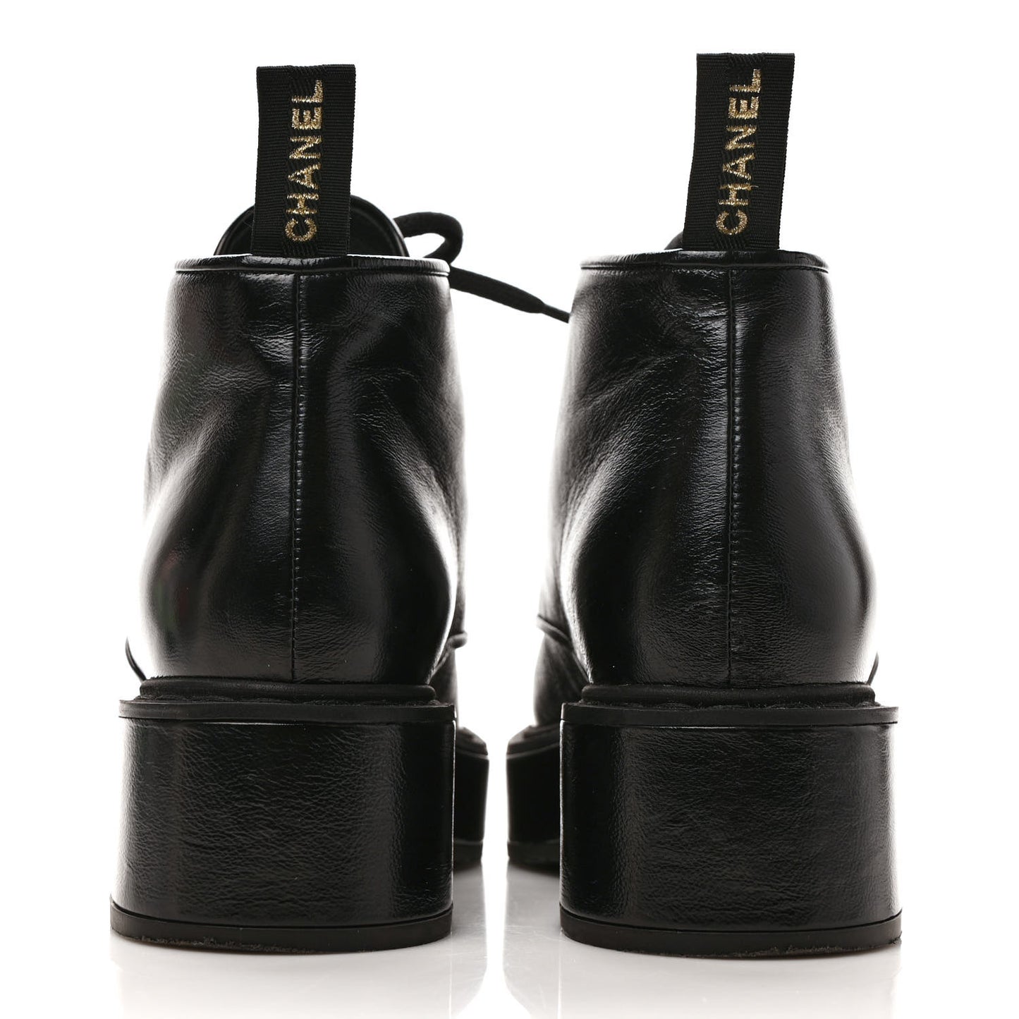 Shiny Calfskin Pearl Lace Up Combat Short Boots 36 Black