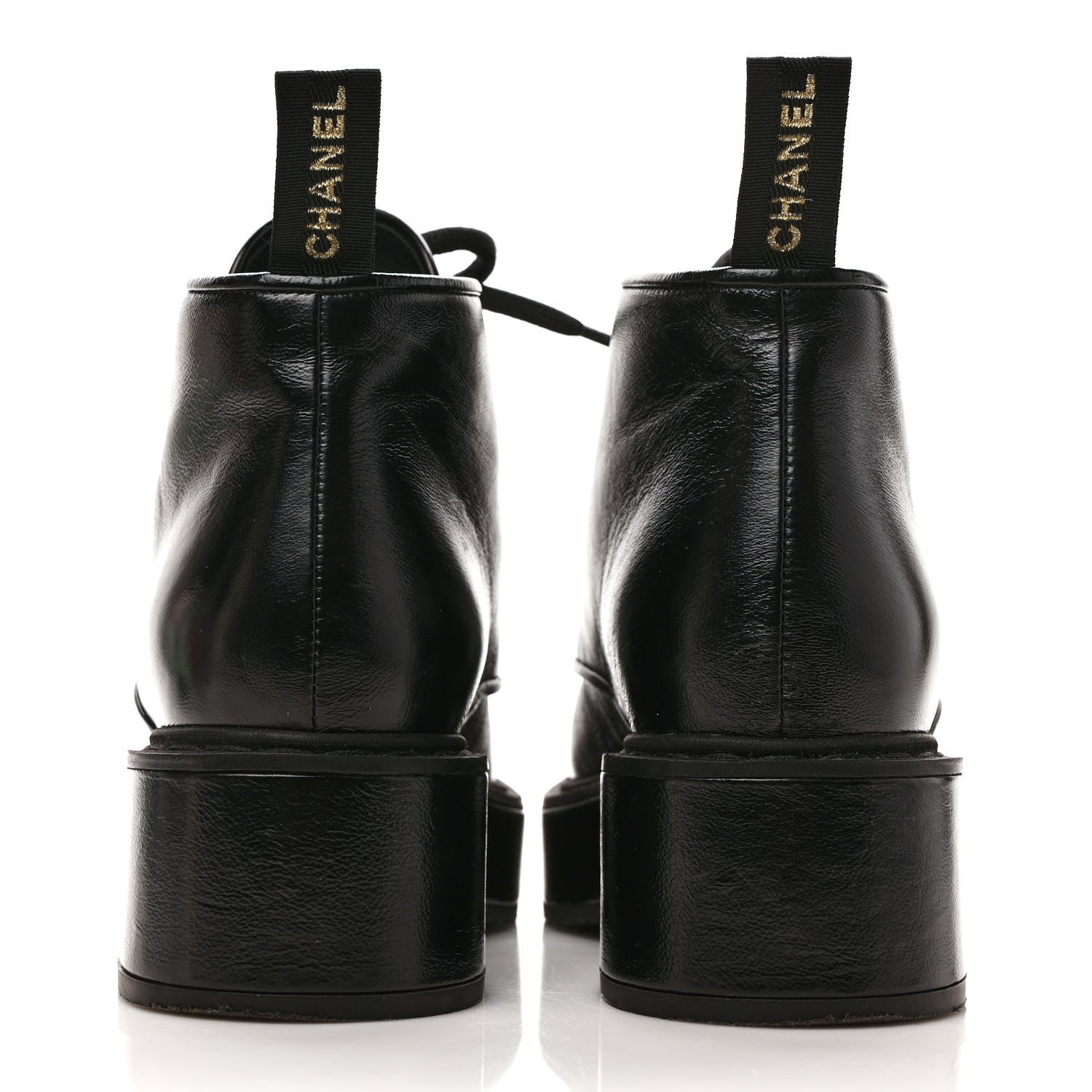 Chanel Shiny Calfskin Pearl Lace Up Combat Short Boots 36 Black 5 of 8