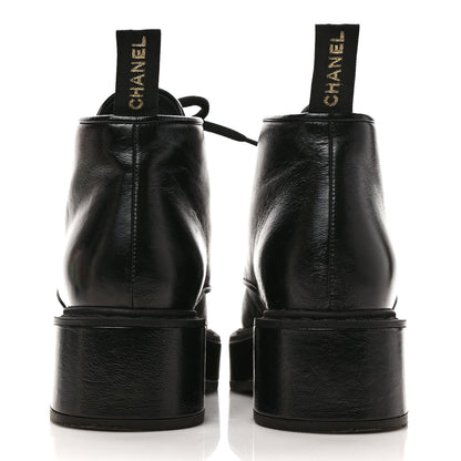 Chanel Shiny Calfskin Pearl Lace Up Combat Short Boots 36 Black 5 of 8