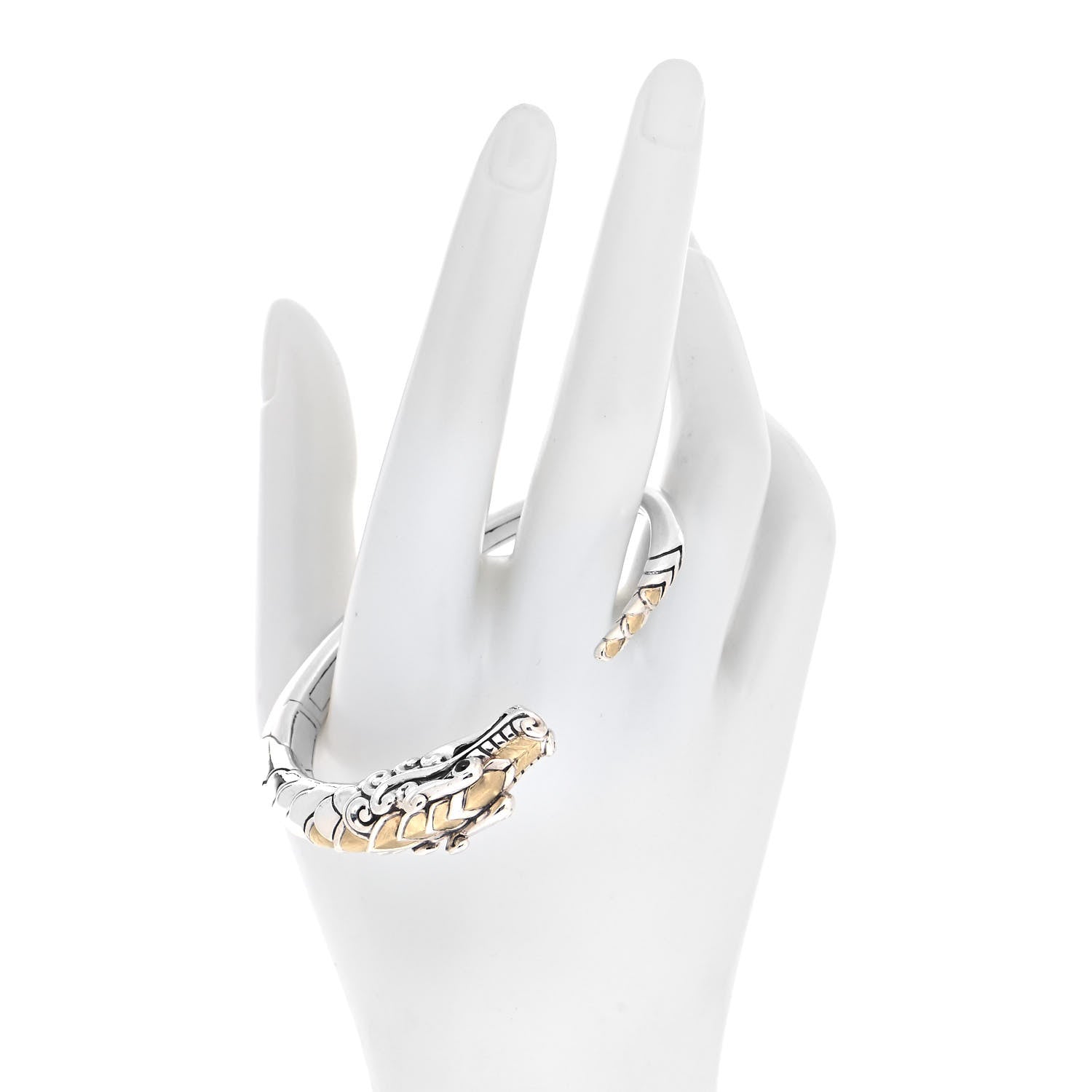 John Hardy Sterling Silver 18K Yellow Gold Blue Sapphire Legends Naga Dragon Cuff Bracelet 2 of 5