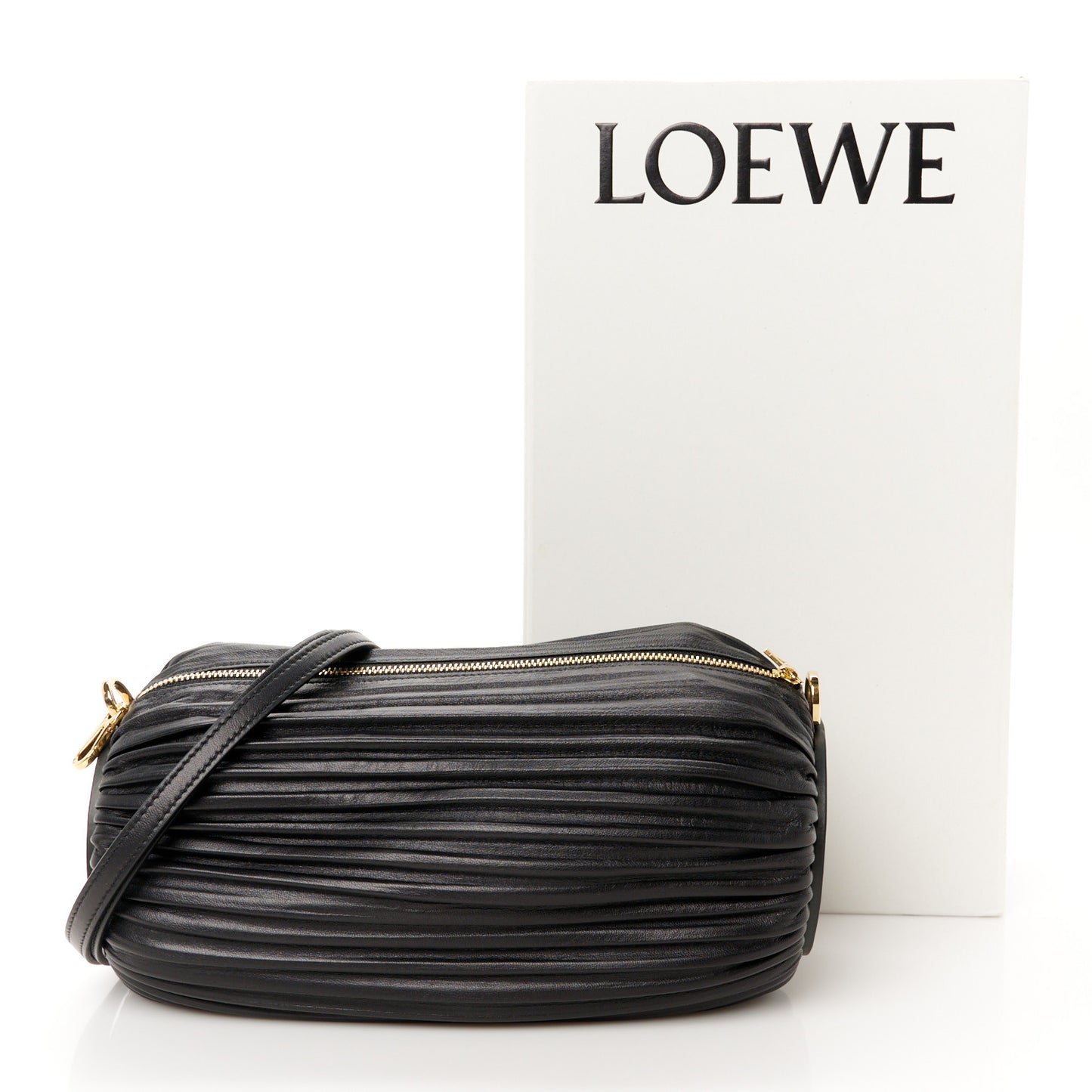 Lambskin Pleated Bracelet Pouch Shoulder Bag Black