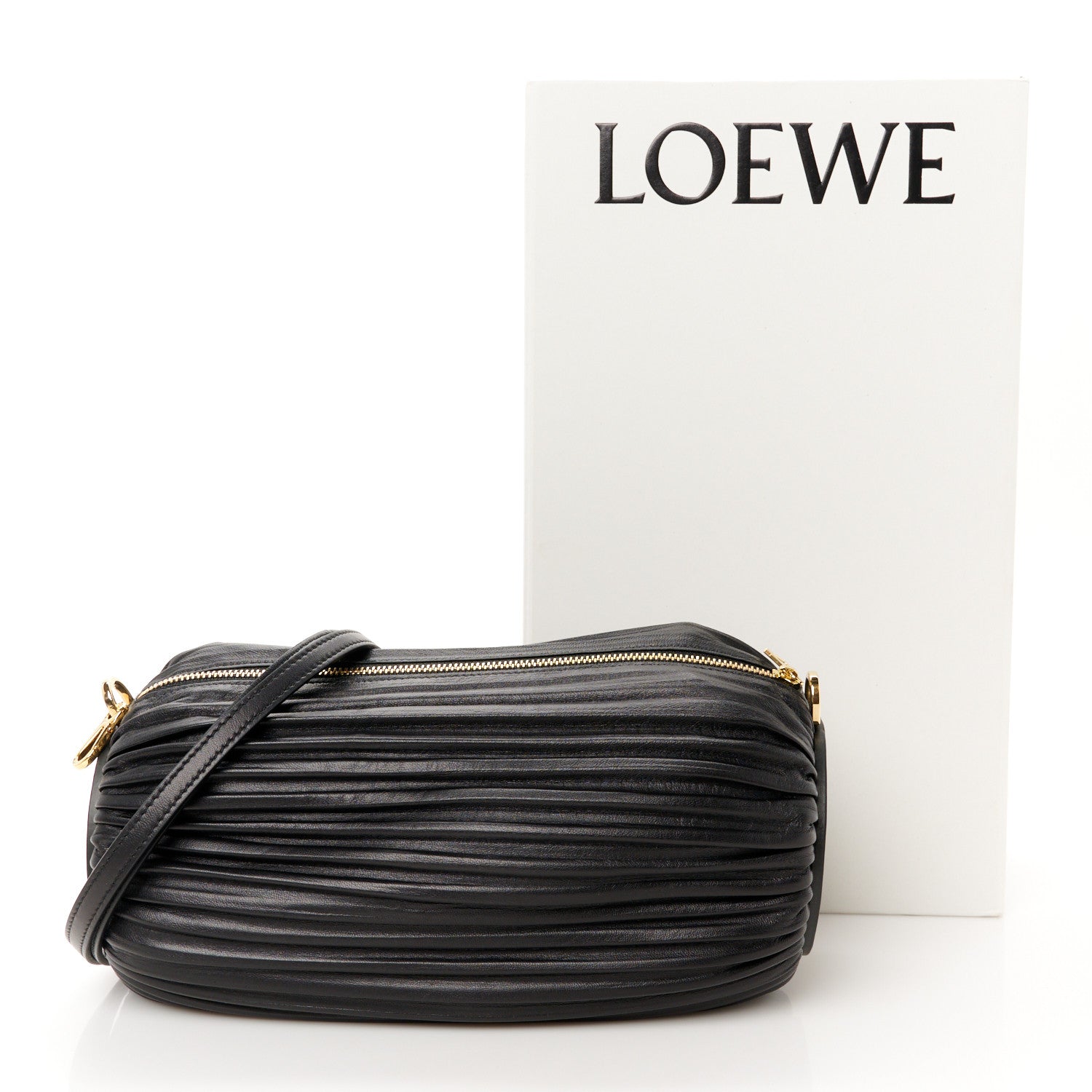 Loewe Lambskin Pleated Bracelet Pouch Shoulder Bag Black 10 of 10