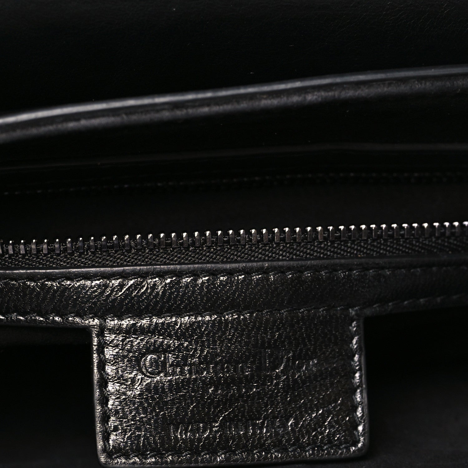 Christian Dior Shiny Crinkled Calfskin Studded Saddle Bag Black