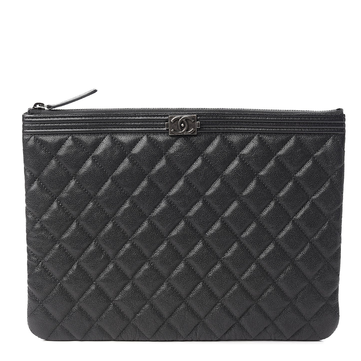 Iridescent Caviar Quilted Medium Boy Cosmetic Case Grey