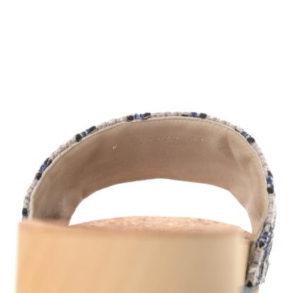 Chanel Tweed Mixed Fibers Cork CC Mule Sandal 41 Navy Blue White Blue 9 of 12