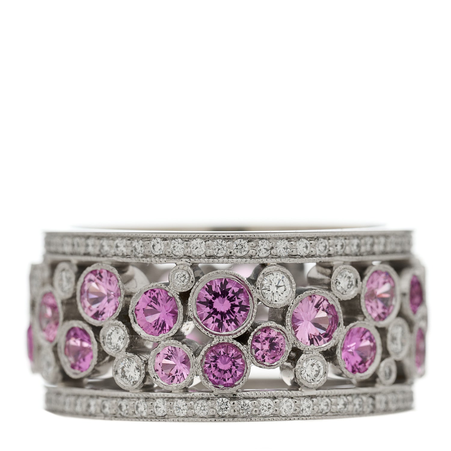 Tiffany Platinum Diamond Pink Sapphire Cobblestone Band Ring 53 6.5 1 of 6